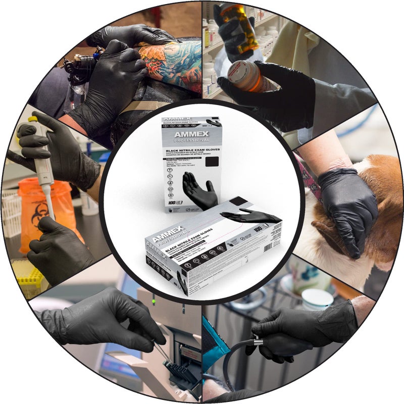 AMMEX Black Nitrile Exam Gloves, Box of 100, 3 Mil, Size Small, Latex Free, Powder Free, Textured, Disposable, Non-Sterile, Food Safe, ABNPF42100BX - Image 3